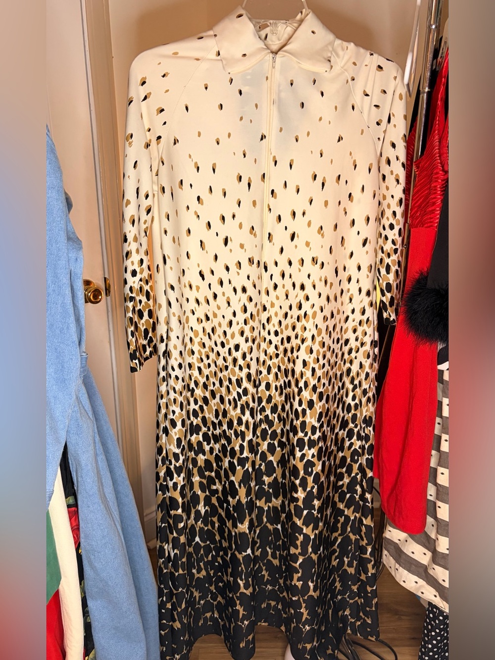 Vintage 60s 70s Rhapsody by Glazier Leopard Maxi Hostess Gown Zip Front - Picture 10 of 10